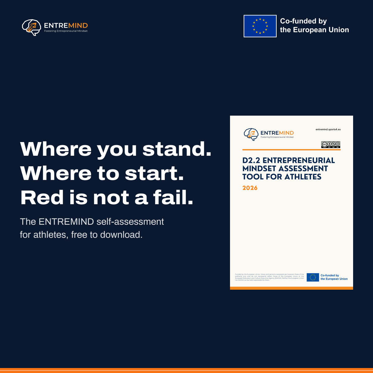 Where you stand. Where to start. Red is not a fail. The ENTREMIND self-assessment for athletes, free to download, shown next to its cover.