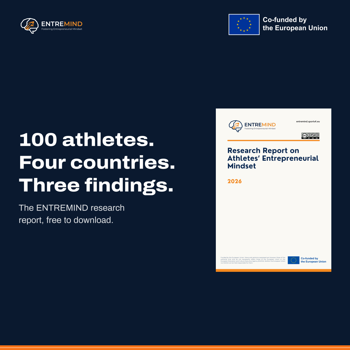 100 athletes. Four countries. Three findings. The ENTREMIND research report, free to download, shown next to its cover.